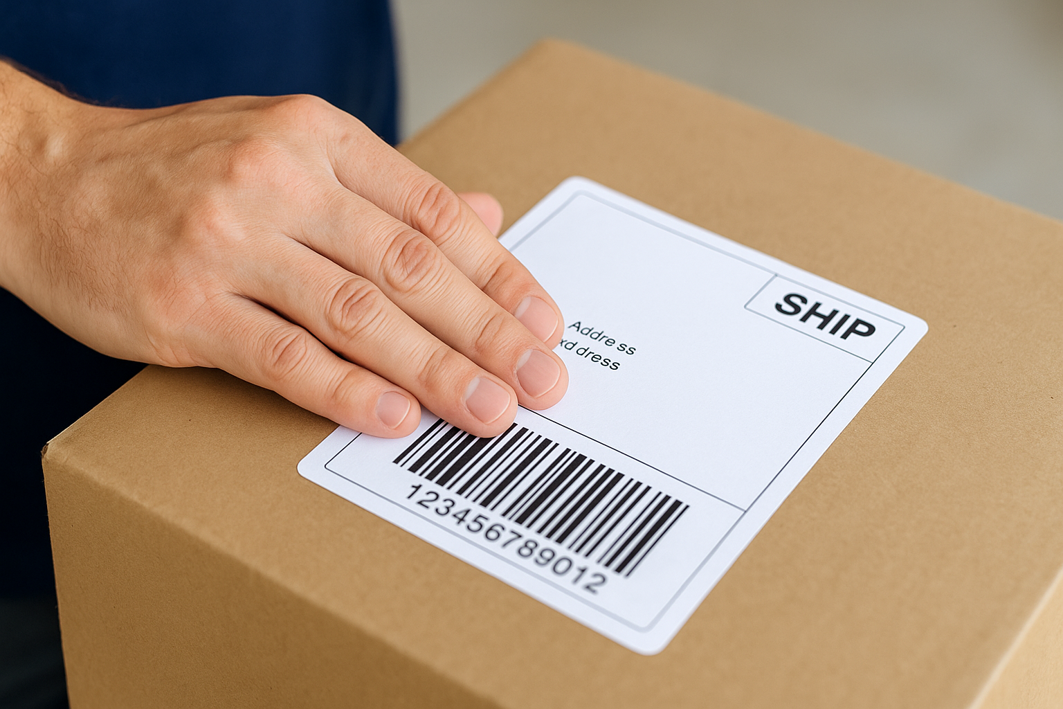 Shipping label placed on a box