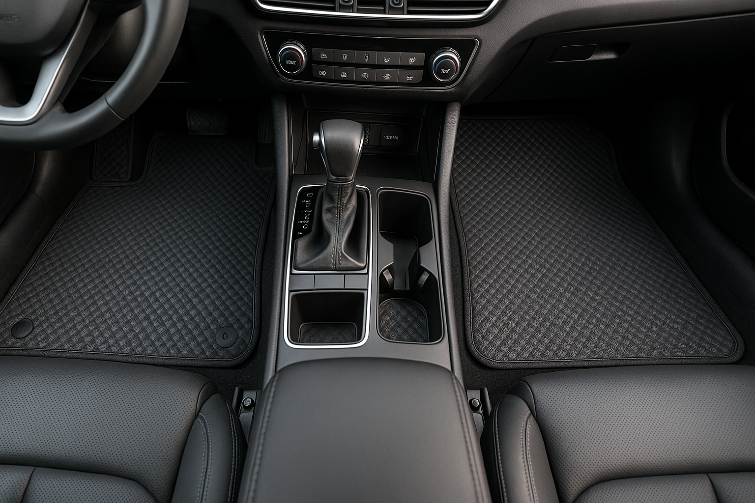 Custom EVA rhomb car mats fitted in a clean car interior